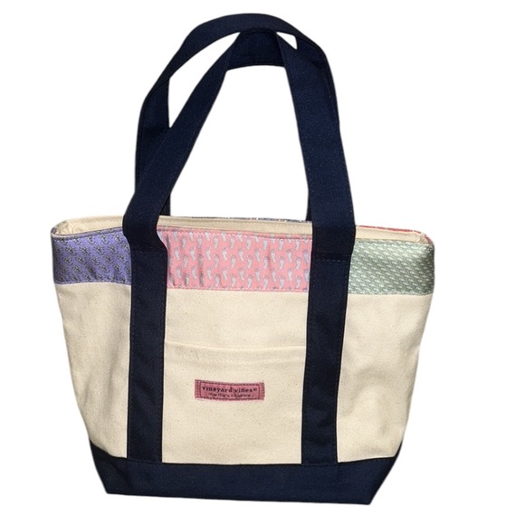 Vineyard Vines Canvas Fabric Whale Sailboat Palm Tree Golf Printed Tote Bag - Picture 1 of 14